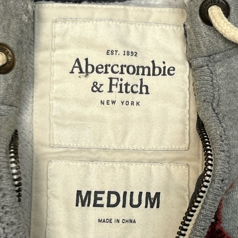 Vintage Abercrombie & Fitch Full Zip Hoodie Gray Logo Y2K Men's Medium Retro - Picture 5 of 11